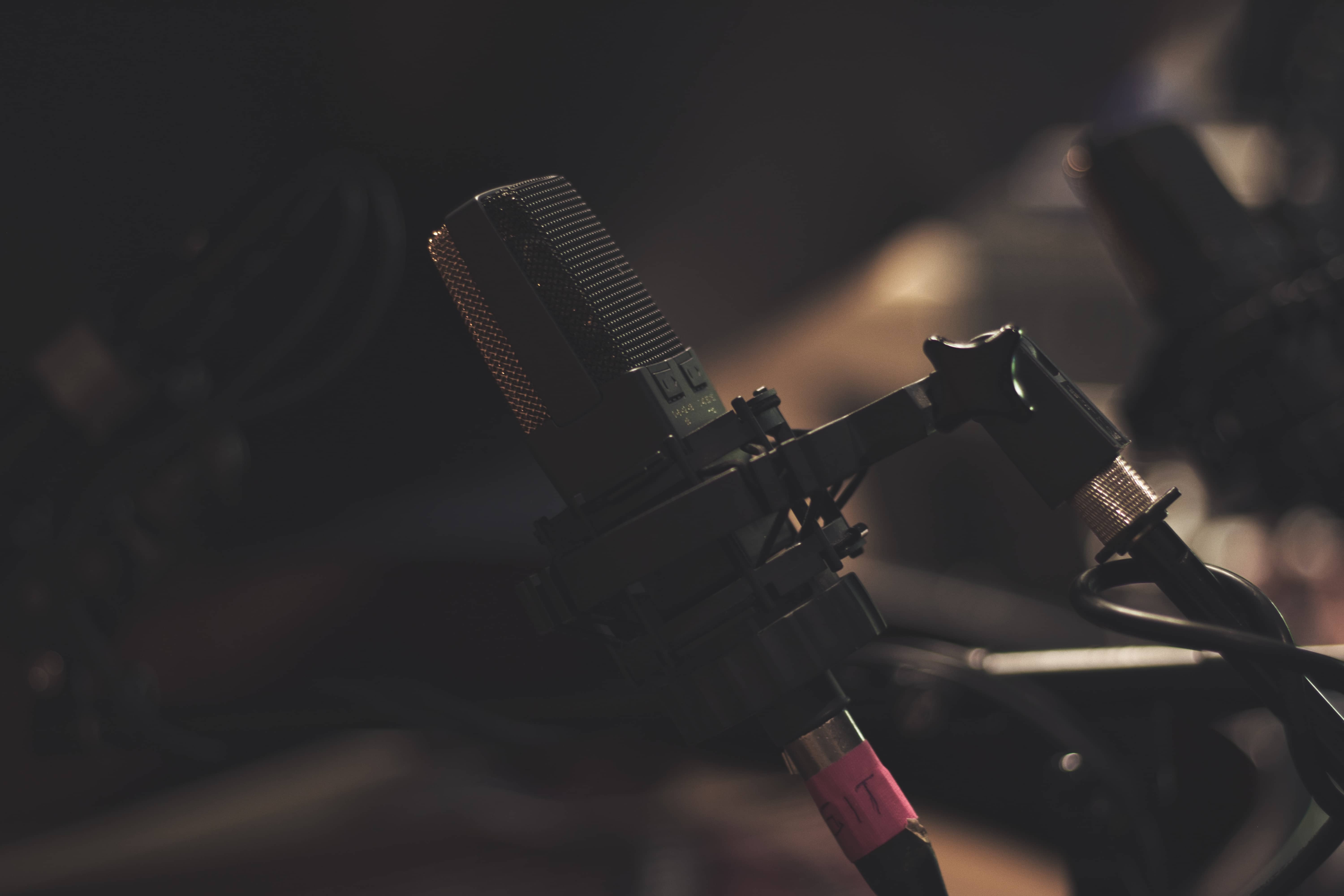 Photo of a microphone taken during a studio recording session.